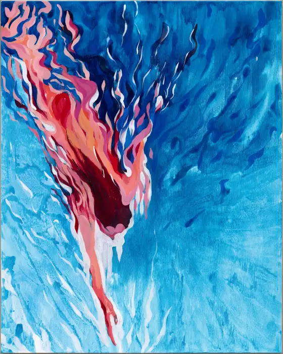水中人-紅1，布面丙烯，2023，馮蕤作品