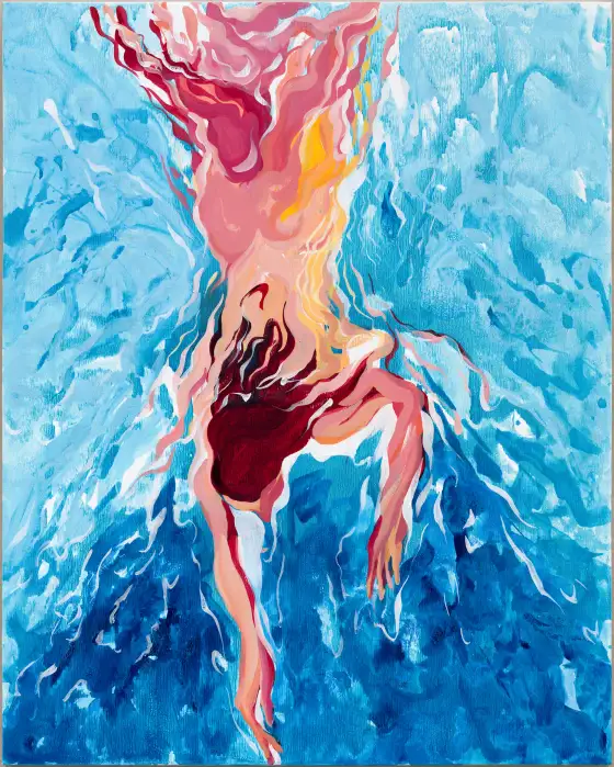 水中人-紅2，布面丙烯，2023，馮蕤作品