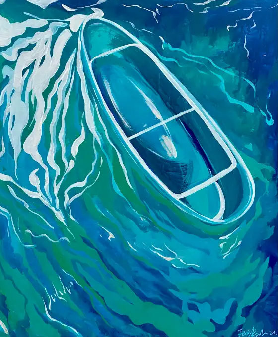水中船1，木板丙烯，2021，馮蕤作品