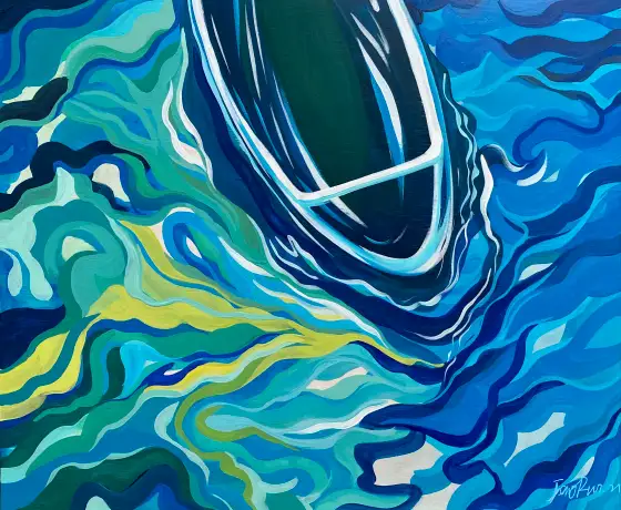 水中船2，木板丙烯，2021，馮蕤作品