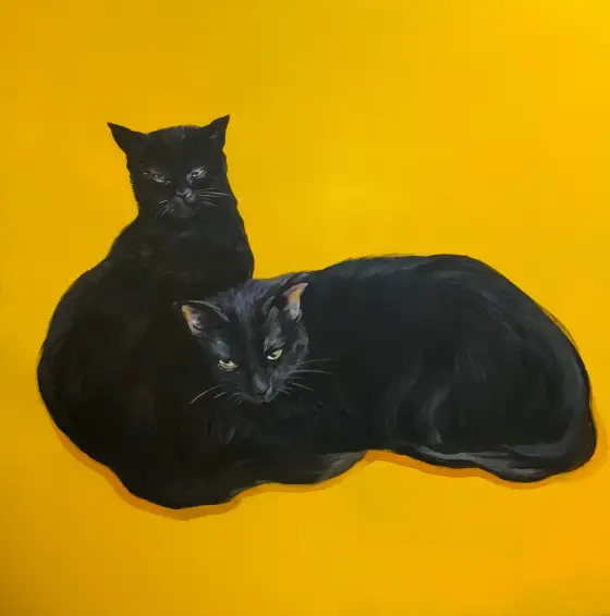 黑貓姐妹2，布面丙烯，2021，馮蕤作品